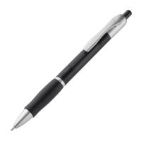 Frosted plastic ball pen with grooved rubber grip zone