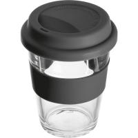 Glass mug with silicon sleeve and lid