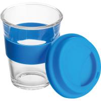 Glass mug with silicon sleeve and lid