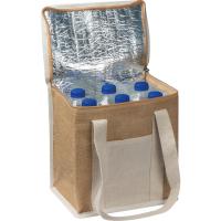 Jute cooler bag with long handles.