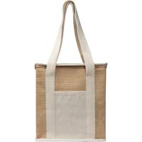 Jute cooler bag with long handles.