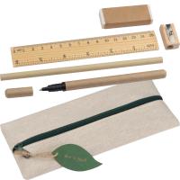 Writing set with ruler. eraser. sharpener. pencil and rollerball