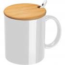Ceramic mug with spoon and bamboo lid