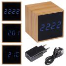 Desk clock with black display and blue LED display