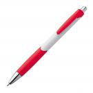 Plastic ball pen with white shaft and rubber grip zone