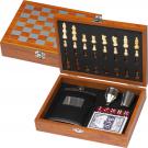 Playset with hip flask. chess and card game