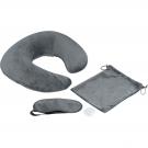 Travel set with neck pillow. sleep mask. and laundry bag