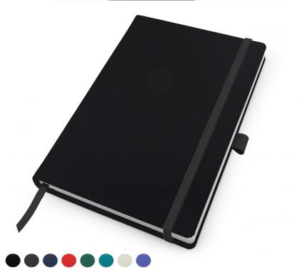 Recycled ELeather A5 Casebound Notebook with Elastic Strap & Pen Loop, made in the UK in a choice of 8 colours.