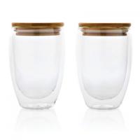 Double wall borosilicate glass with bamboo lid 350ml 2pc set