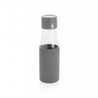 Ukiyo glass hydration tracking bottle with sleeve