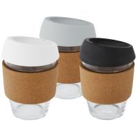 Lidan 360 ml borosilicate glass tumbler with cork grip and silicone lid