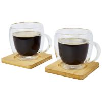 Manti 2-piece 250 ml double-wall glass cup with bamboo coaster