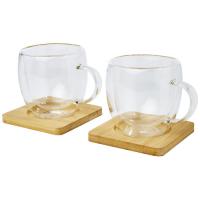 Manti 2-piece 250 ml double-wall glass cup with bamboo coaster