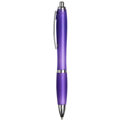 Curvy ballpoint pen with frosted barrel and grip