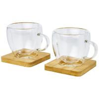 Manti 2-piece 100 ml double-wall glass cup with bamboo coaster