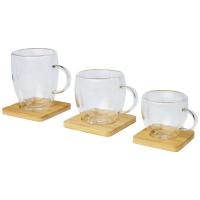 Manti 2-piece 100 ml double-wall glass cup with bamboo coaster