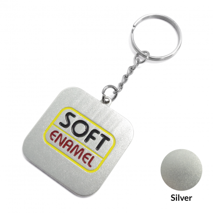 Square Aluminium Keyring - Soft Enamel - Silver