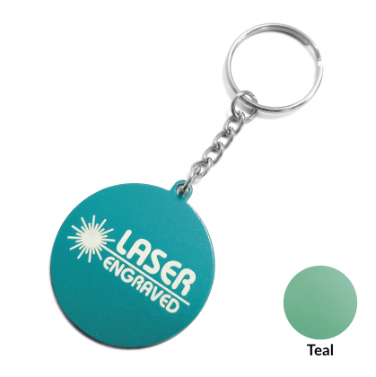 Round Aluminium Keyring - Laser Engraved - Teal