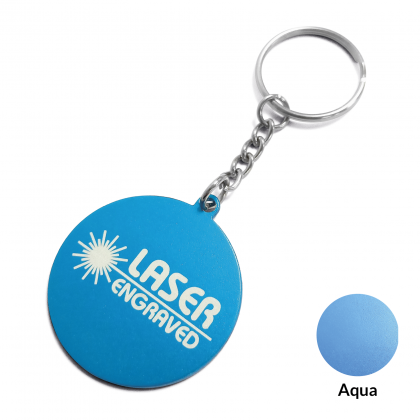 Round Aluminium Keyring - Laser Engraved - Aqua