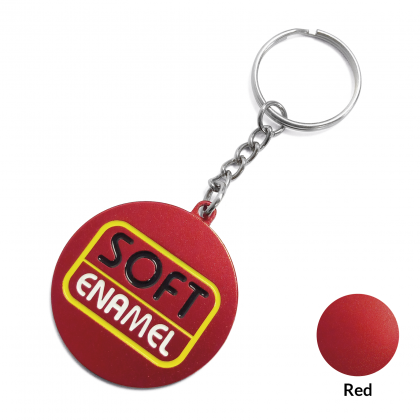 Round Aluminium Keyring - Soft Enamel - Red