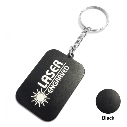 Rectangular Aluminium Keyring - Laser Engraved - Black