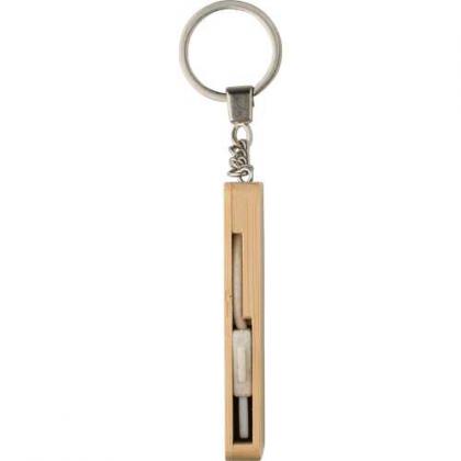 Bamboo keychain with charging cables