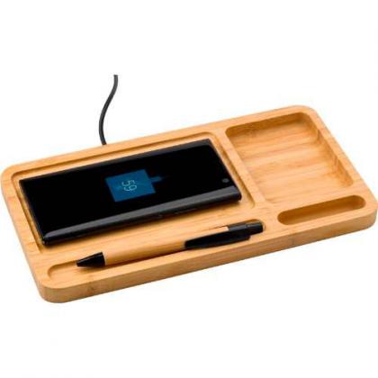 Bamboo desk organiser and charger