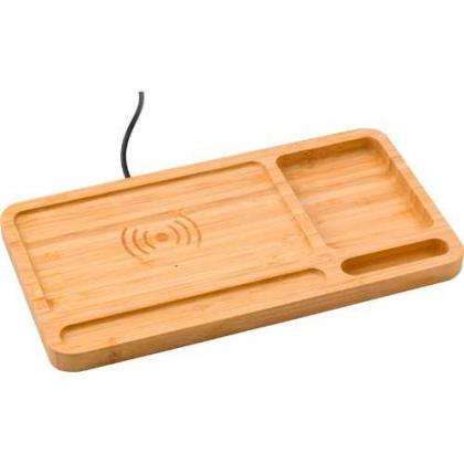 Bamboo desk organiser and charger