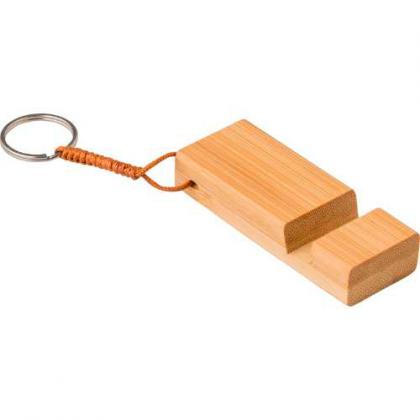 Bamboo key chain phone stand