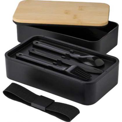 Double lunch box with bamboo lid