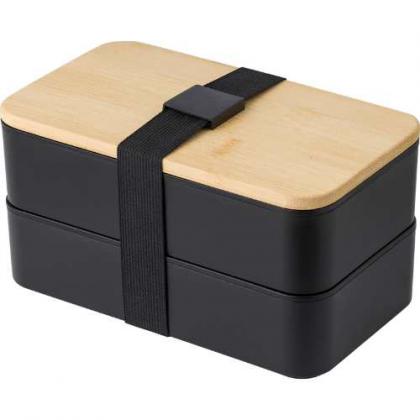 Double lunch box with bamboo lid