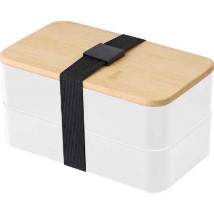 Double lunch box with bamboo lid