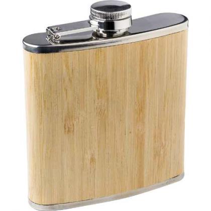 Stainless steel and bamboo hip flask