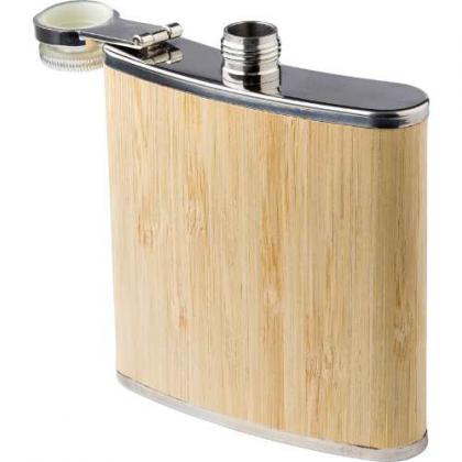 Stainless steel and bamboo hip flask