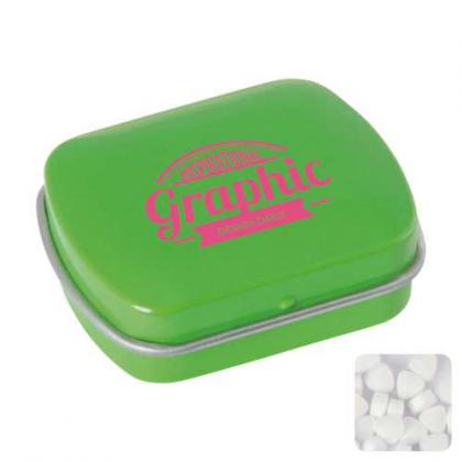 Small flat hinged tin with sugar free mints