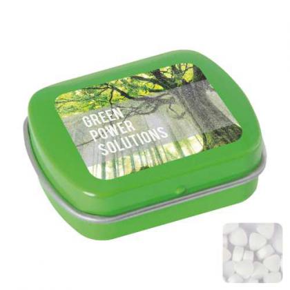 Small flat hinged tin with sugar free mints