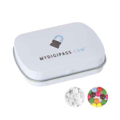 Convex tin with hinge with mints