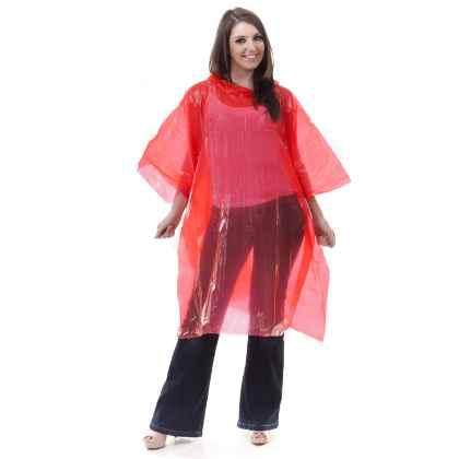Waterproof Emergency Adult Disposable Rain Poncho With Hood &ndash; Pack of 10