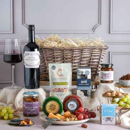 luxury wine, cheese & rillette hamper