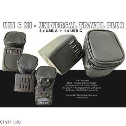 UNIVERSAL TRAVEL PLUG (UNI 5 MI)  3 x USB + 1 x USB-C
