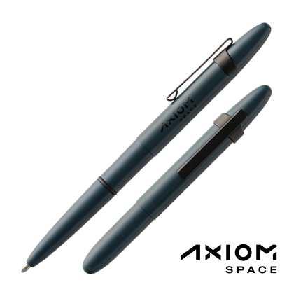 ELITE NAVY BLUE CERAKOTE ® BULLET SPACE PEN WITH MATTE BLACK POCKET CLIP AND AXIOM SPACE LOGO 