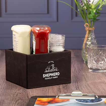 Black Square Wooden Condiment Caddy