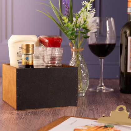 Square Wooden Condiment Caddy with Chalkboard Sides