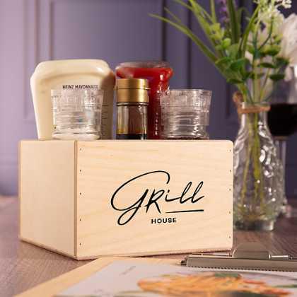 Natural Square Wooden Condiment Caddy