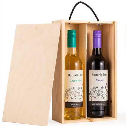 Two Bottle Pine Sliding Lid Box (6 Pack)