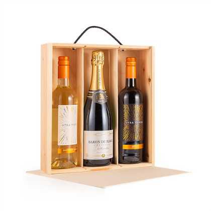 Three Bottle Pine Sliding Lid Box (6 Pack)