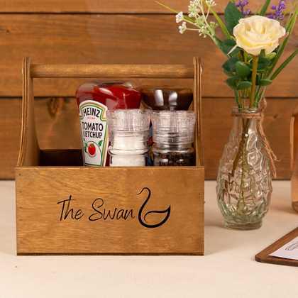 Wooden Condiment Organiser with Handle (Dark Stain)
