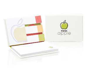 Sticky notes set made of recycled paper in apple paper hardcover