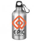 Action Aluminium Water Bottle with Carabiner Clip - 550ml Silver