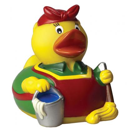 Cleaning lady squeaking duck